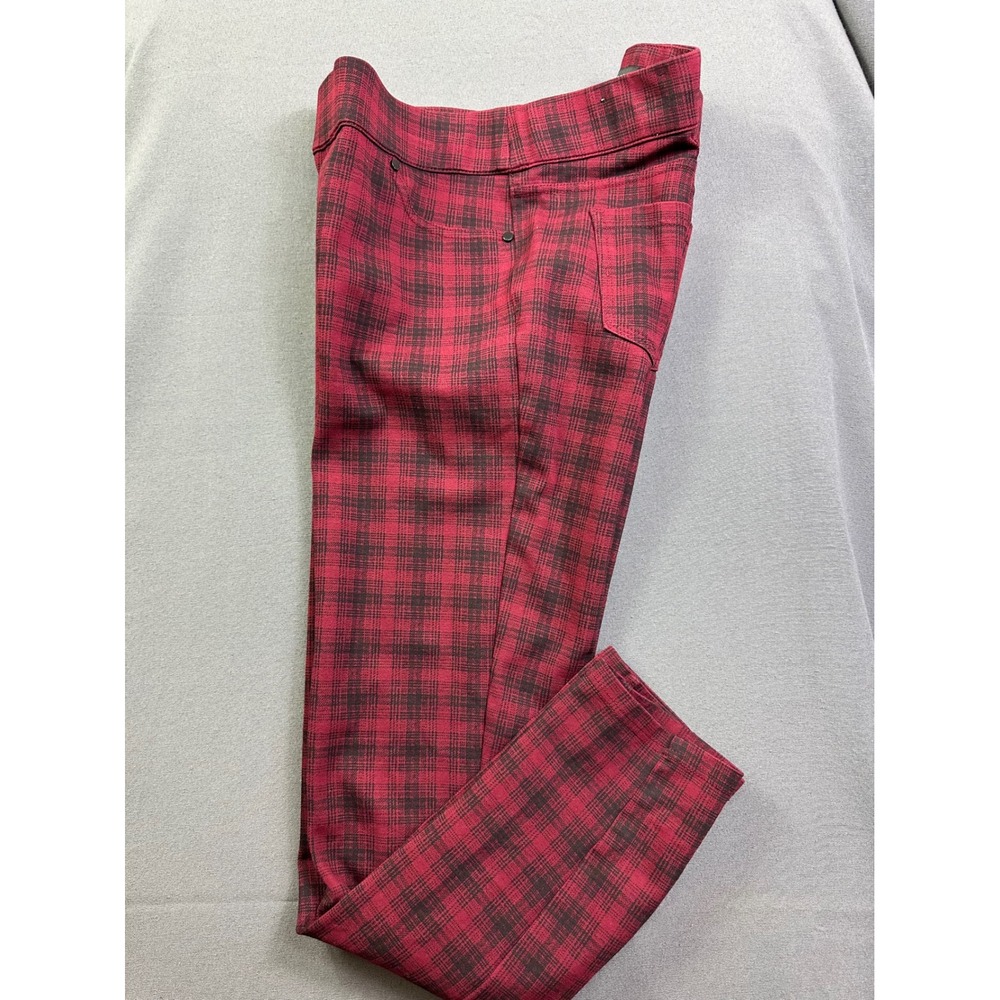 Liverpool Jeans Company Red Black Plaid Pull On Leggings Skinny Pant Women SZ 12 - Picture 2 of 15